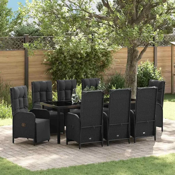 Ensemble de salle à manger pour jardin 9 pcs Noir polyrotin