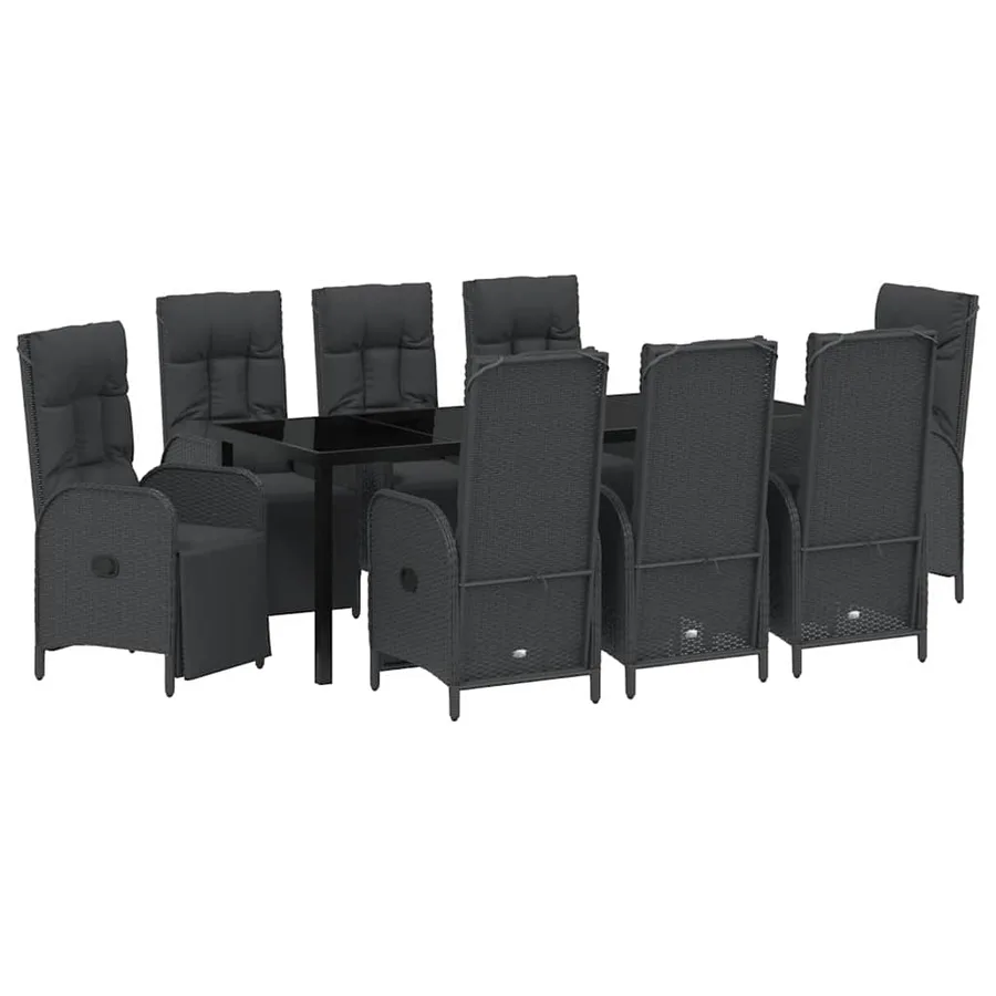Ensemble de salle à manger pour jardin 9 pcs Noir polyrotin - 2