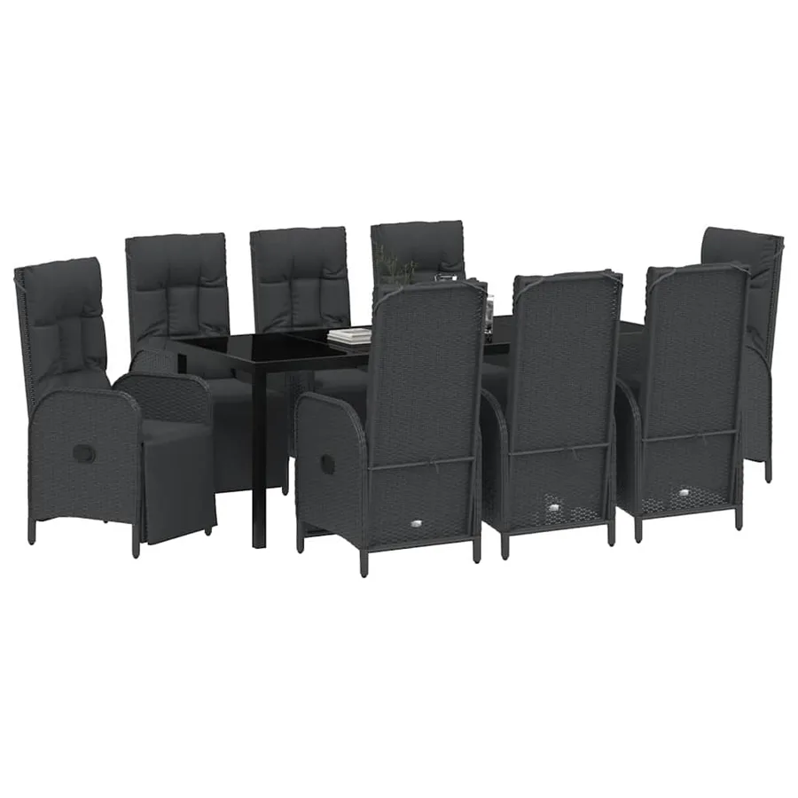 Ensemble de salle à manger pour jardin 9 pcs Noir polyrotin - 3
