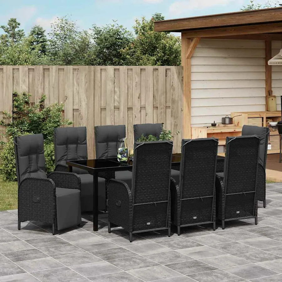Ensemble de salle à manger pour jardin 9 pcs Noir polyrotin - 4