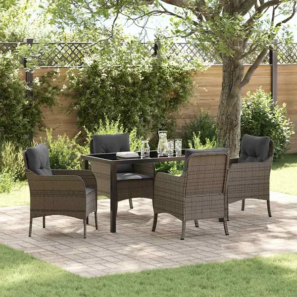 Ensemble de salle à manger pour jardin 5 pcs Gris polyrotin