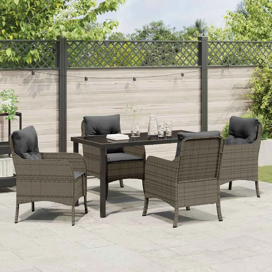 Ensemble de salle à manger pour jardin 5 pcs Gris polyrotin - 4