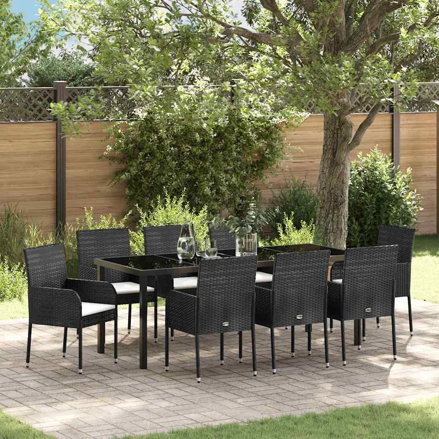 Ensemble de salle à manger pour jardin 9 pcs Noir polyrotin