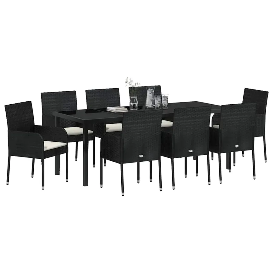 Ensemble de salle à manger pour jardin 9 pcs Noir polyrotin - 3