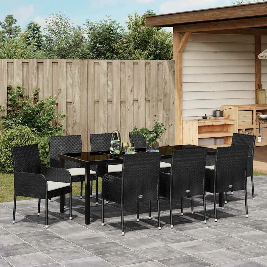 Ensemble de salle à manger pour jardin 9 pcs Noir polyrotin - 4