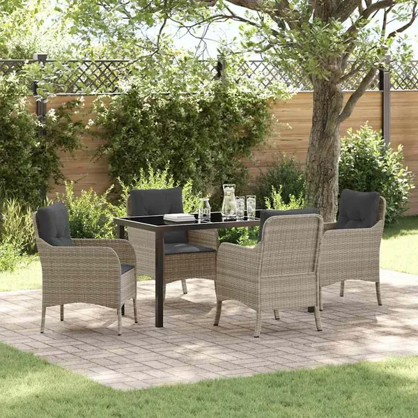 Ensemble de salle à manger pour jardin 5 pcs Gris clair