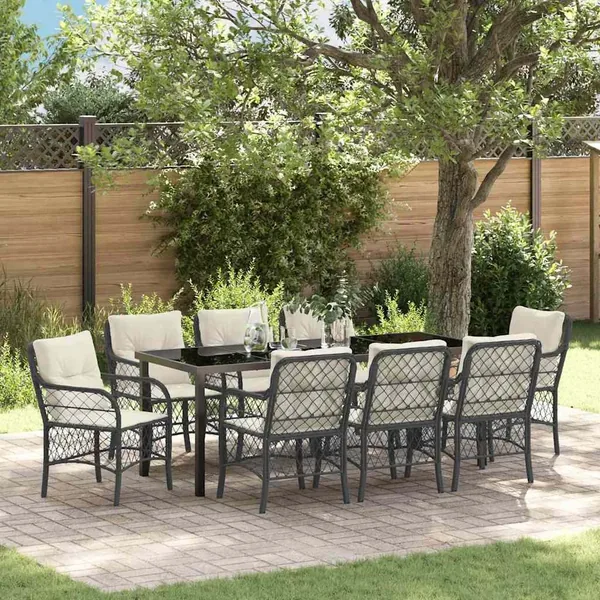 Ensemble de salle à manger pour jardin 9 pcs Noir polyrotin