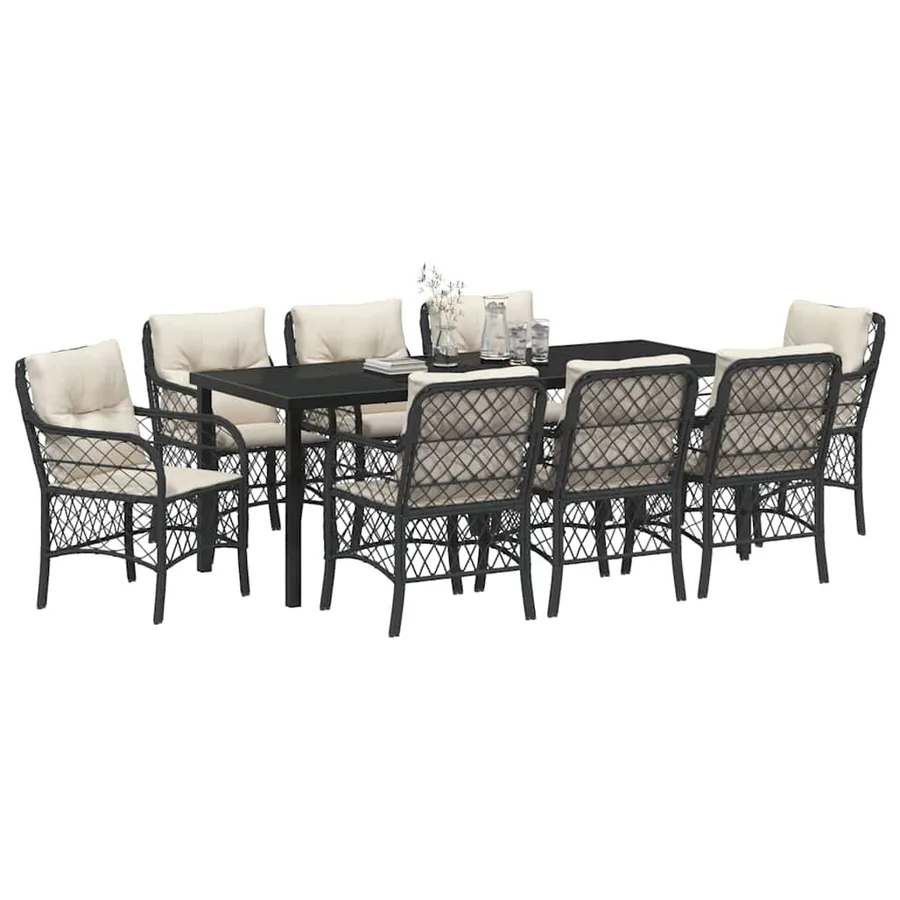 Ensemble de salle à manger pour jardin 9 pcs Noir polyrotin - 3