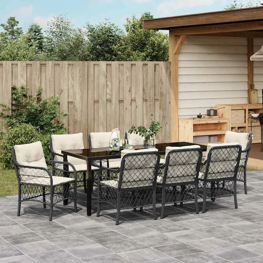 Ensemble de salle à manger pour jardin 9 pcs Noir polyrotin - 4