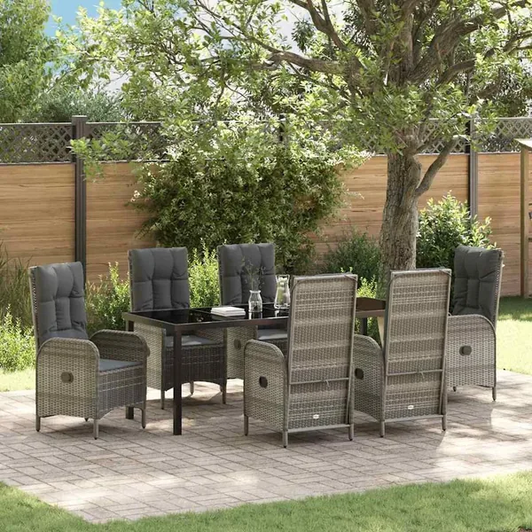 Ensemble de salle à manger pour jardin 7 pcs Gris polyrotin