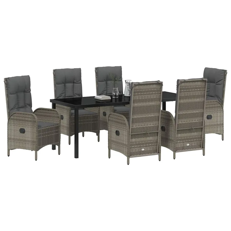 Ensemble de salle à manger pour jardin 7 pcs Gris polyrotin - 3