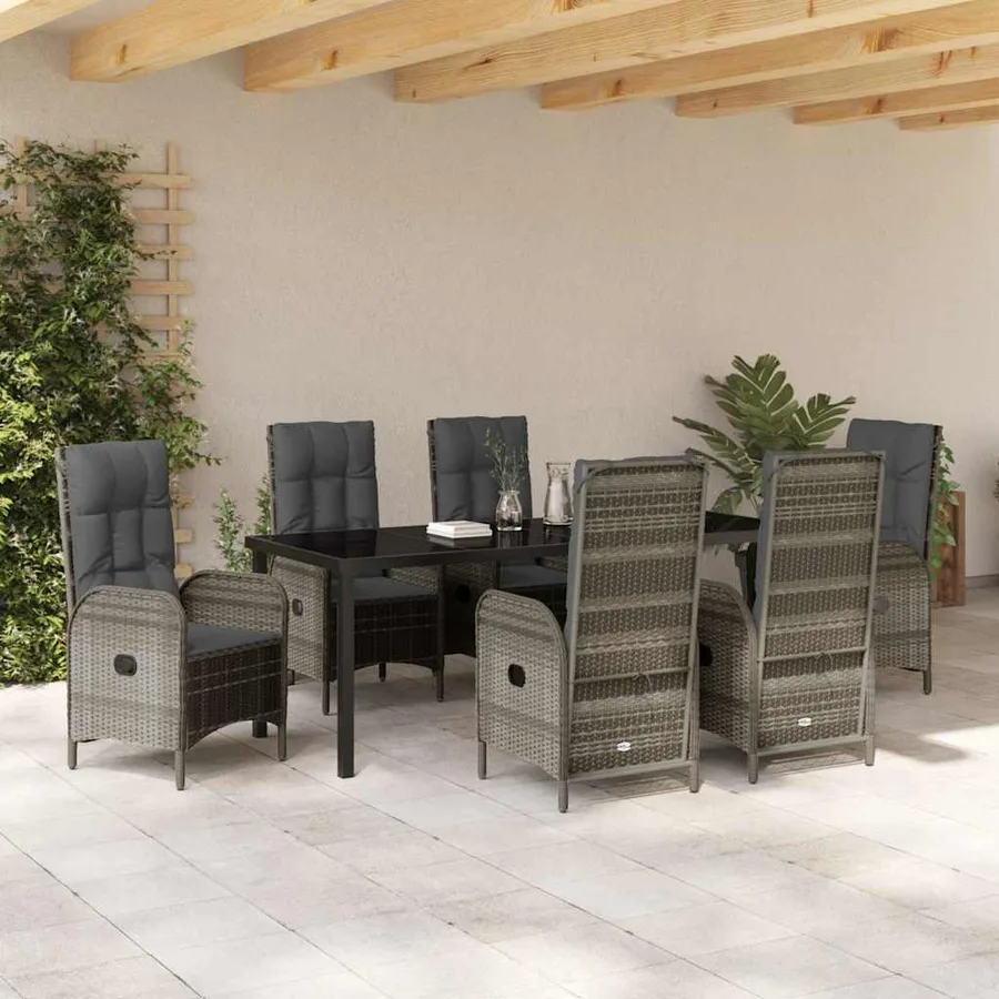 Ensemble de salle à manger pour jardin 7 pcs Gris polyrotin - 4