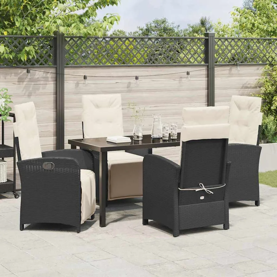 Ensemble de salle à manger pour jardin 5 pcs Noir polyrotin - 4