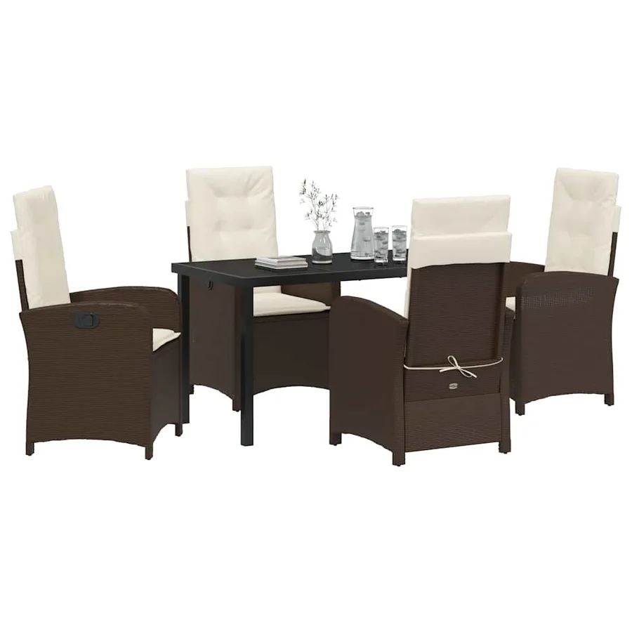 Ensemble de salle à manger pour jardin 5 pcs Marron polyrotin - 3