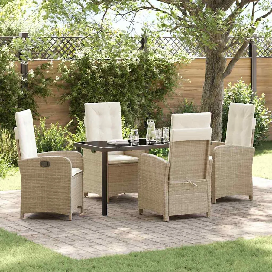 Ensemble de salle à manger pour jardin 5 pcs Beige polyrotin