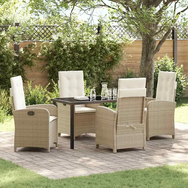 Ensemble de salle à manger pour jardin 5 pcs Beige polyrotin