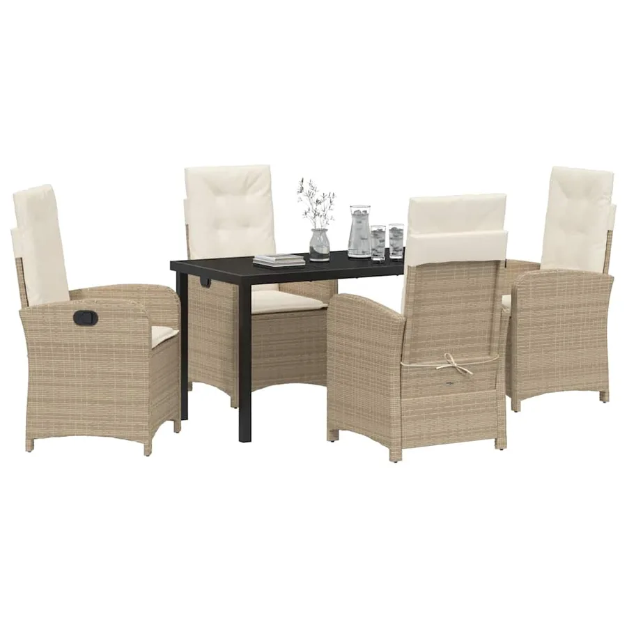 Ensemble de salle à manger pour jardin 5 pcs Beige polyrotin - 3