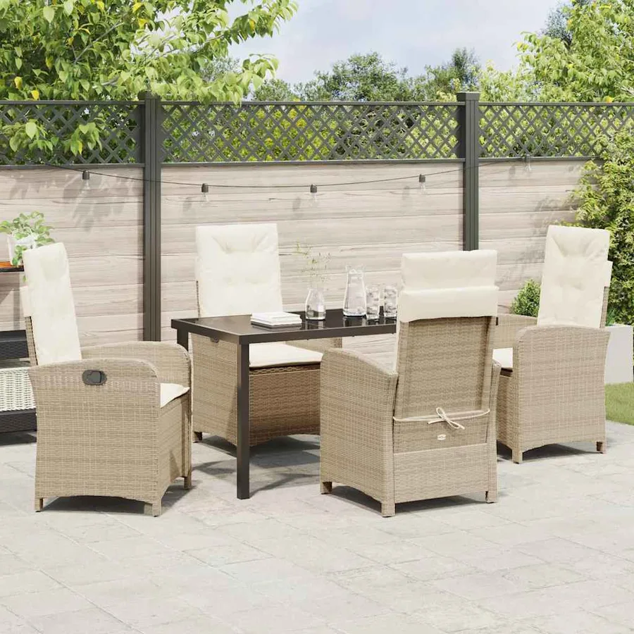 Ensemble de salle à manger pour jardin 5 pcs Beige polyrotin - 4