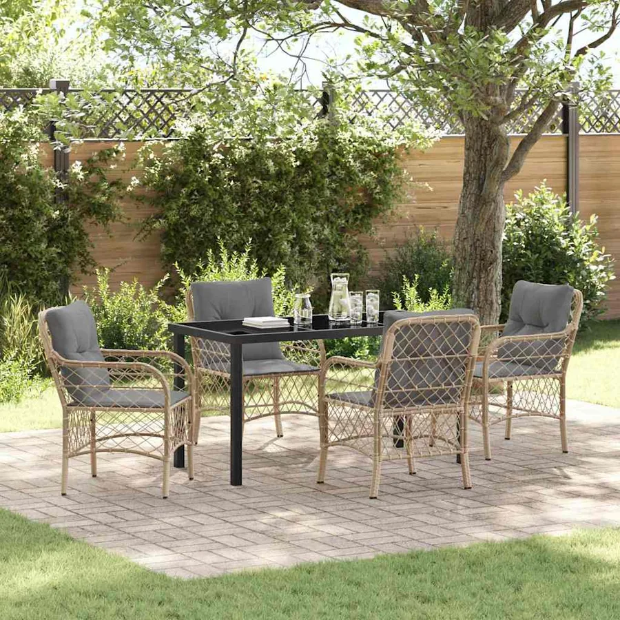 Ensemble de salle à manger pour jardin 5 pcs Beige polyrotin