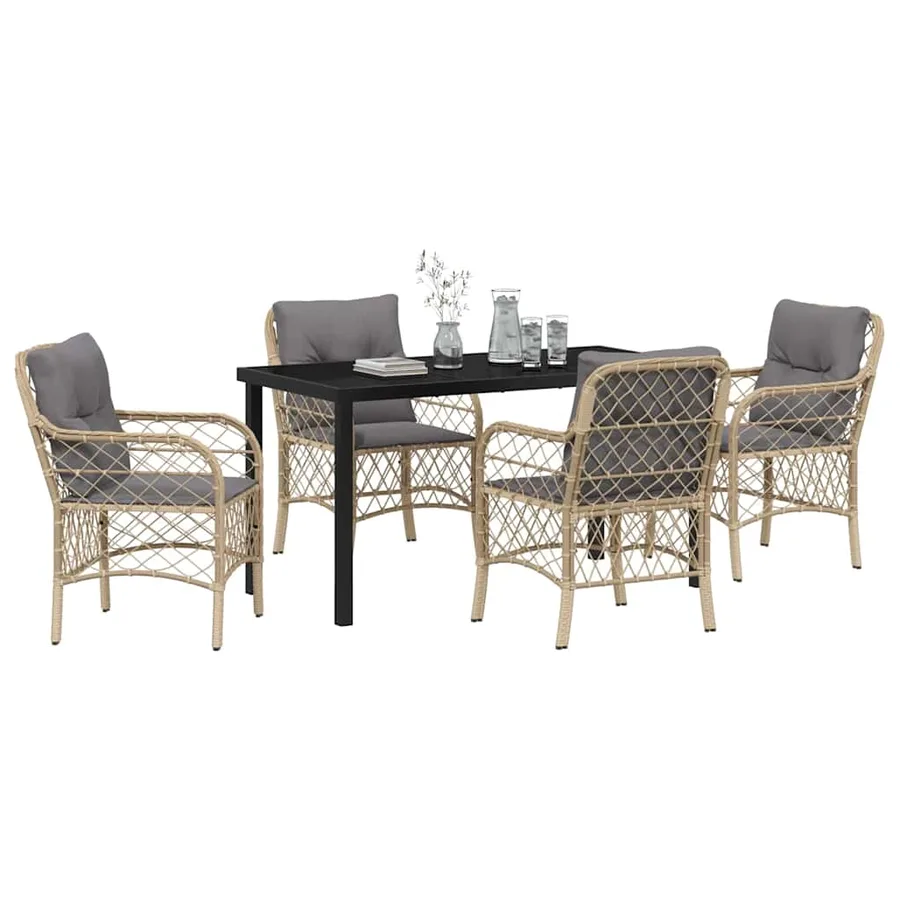 Ensemble de salle à manger pour jardin 5 pcs Beige polyrotin - 3