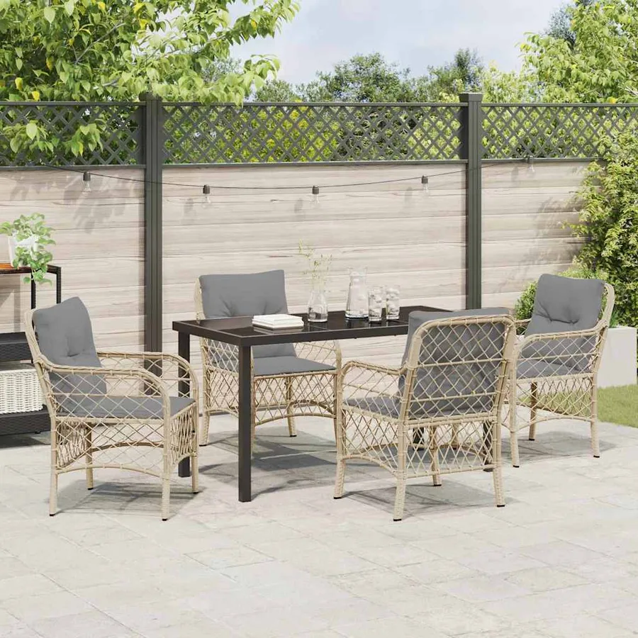 Ensemble de salle à manger pour jardin 5 pcs Beige polyrotin - 4