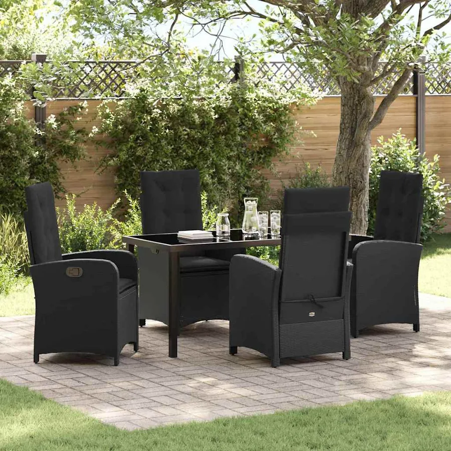 Ensemble de salle à manger pour jardin 5 pcs Noir polyrotin