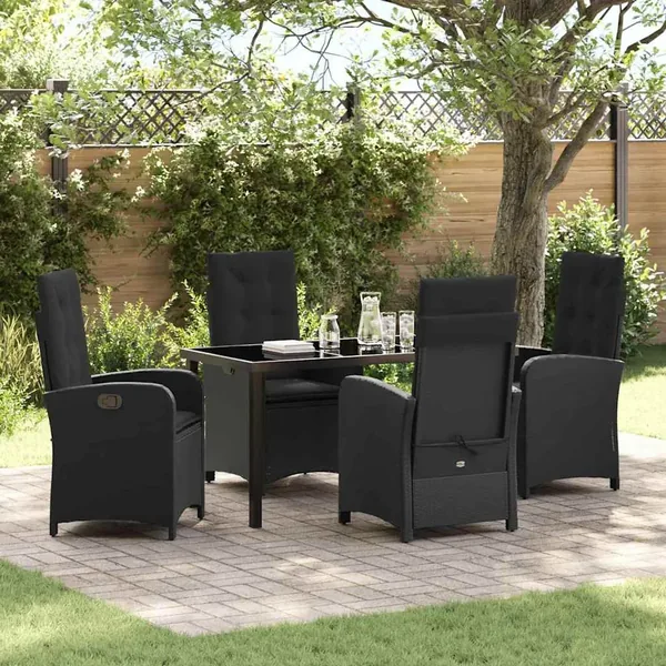 Ensemble de salle à manger pour jardin 5 pcs Noir polyrotin