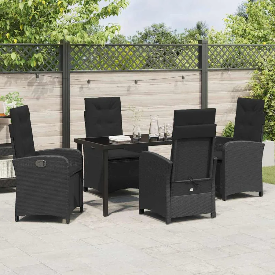 Ensemble de salle à manger pour jardin 5 pcs Noir polyrotin - 4
