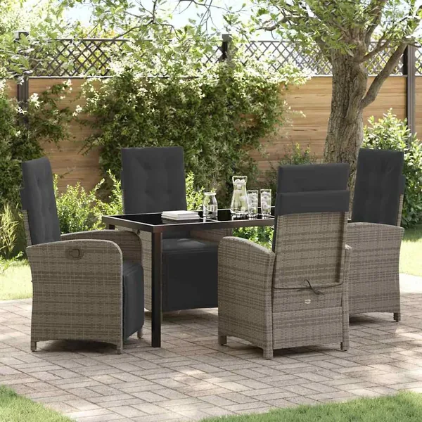 Ensemble de salle à manger pour jardin 5 pcs Gris polyrotin