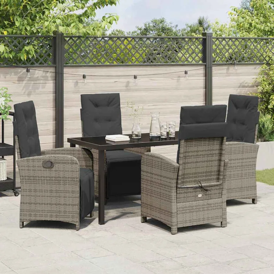 Ensemble de salle à manger pour jardin 5 pcs Gris polyrotin - 4