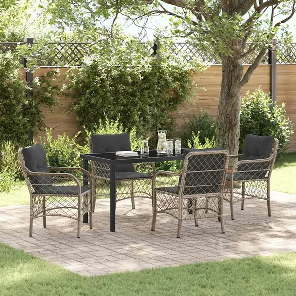 Ensemble de salle à manger pour jardin 5 pcs Gris clair
