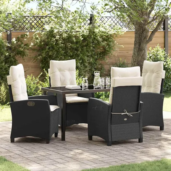 Ensemble de salle à manger pour jardin 5 pcs Noir polyrotin