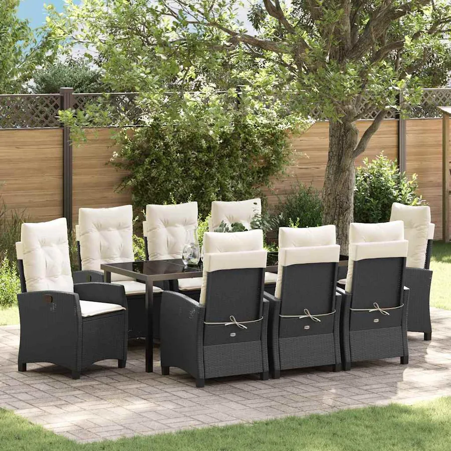 Ensemble de salle à manger pour jardin 9 pcs Noir polyrotin