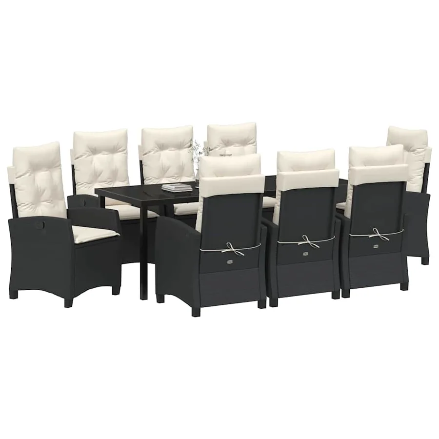Ensemble de salle à manger pour jardin 9 pcs Noir polyrotin - 3