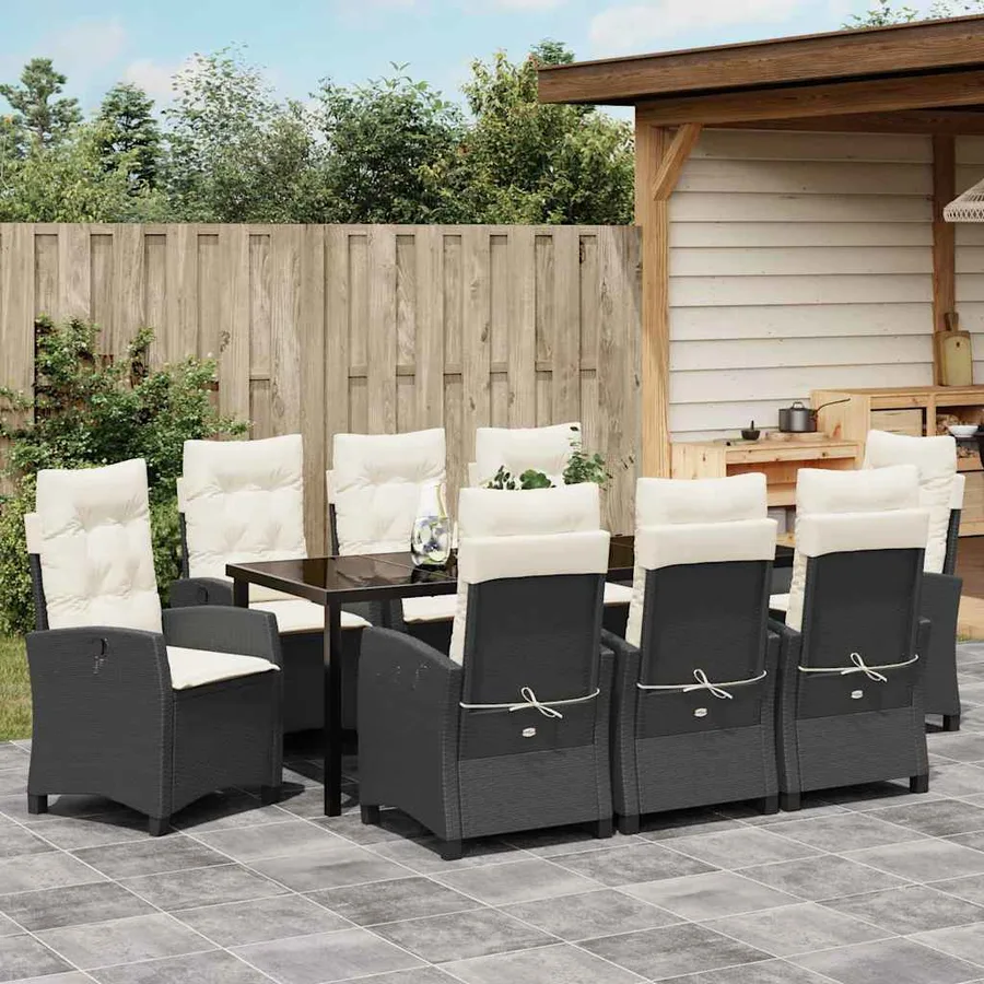 Ensemble de salle à manger pour jardin 9 pcs Noir polyrotin - 4