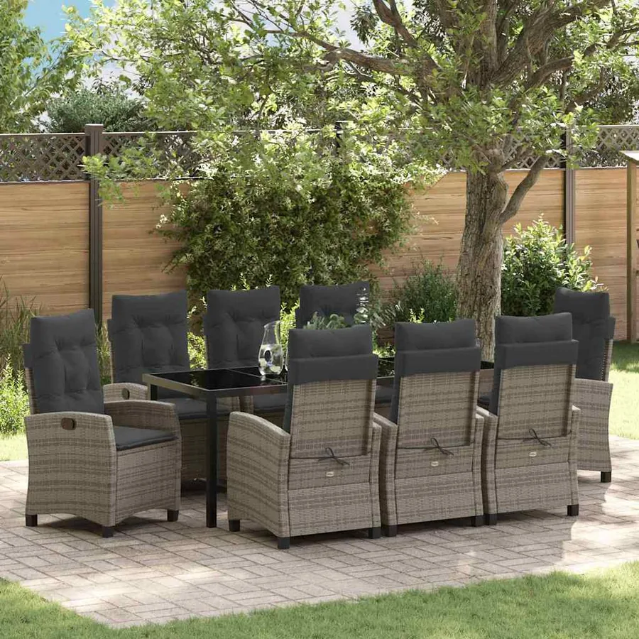 Ensemble de salle à manger pour jardin 9 pcs Gris polyrotin