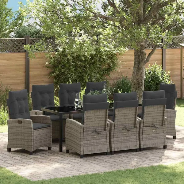 Ensemble de salle à manger pour jardin 9 pcs Gris polyrotin