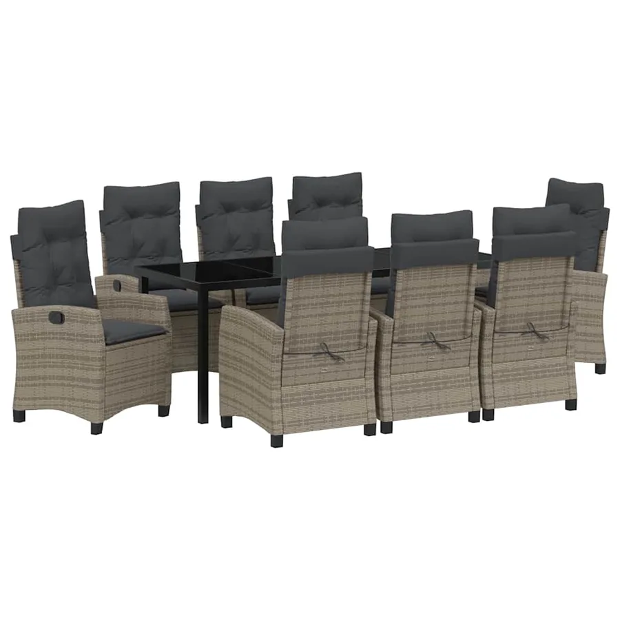 Ensemble de salle à manger pour jardin 9 pcs Gris polyrotin - 2