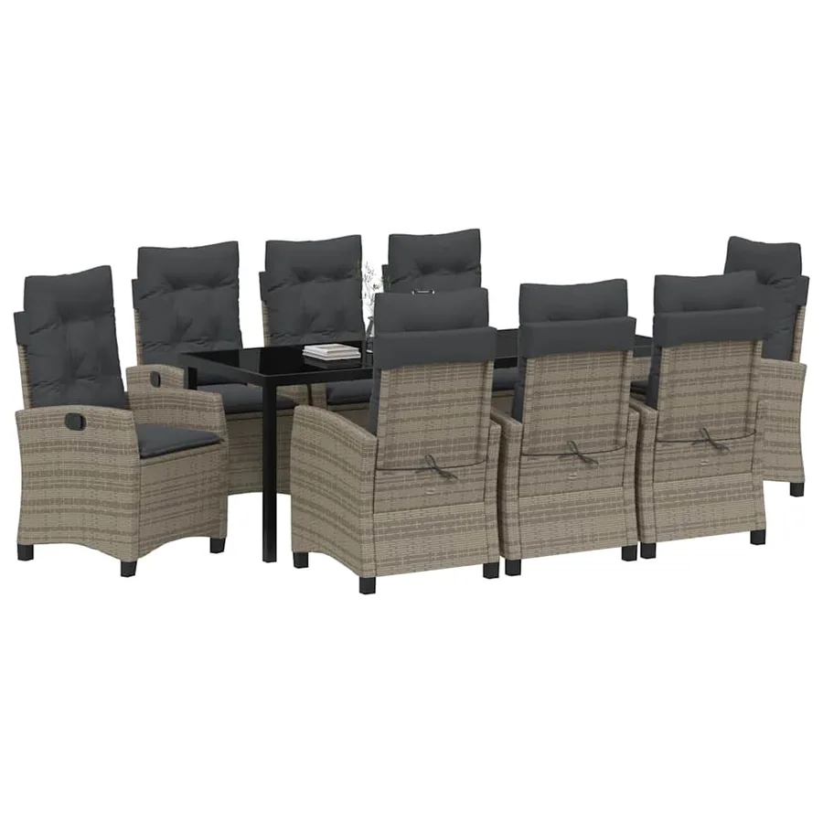 Ensemble de salle à manger pour jardin 9 pcs Gris polyrotin - 3