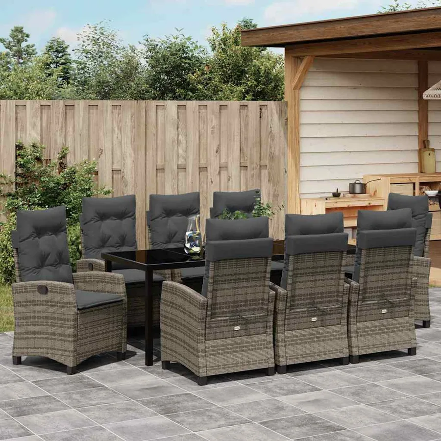Ensemble de salle à manger pour jardin 9 pcs Gris polyrotin - 4