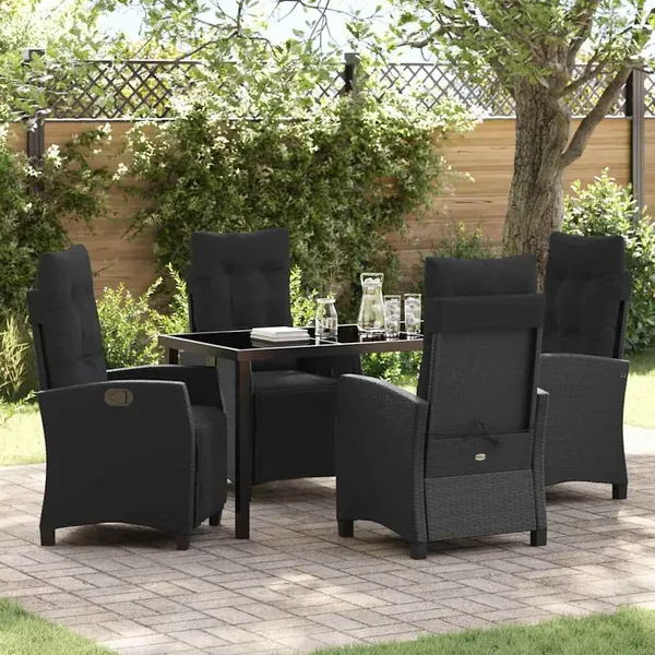 Ensemble de salle à manger pour jardin 5 pcs Noir polyrotin