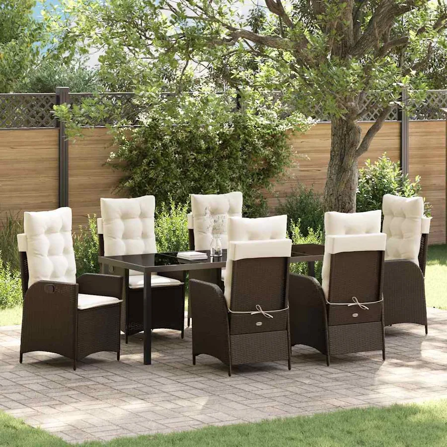 Ensemble de salle à manger pour jardin 7 pcs Marron polyrotin
