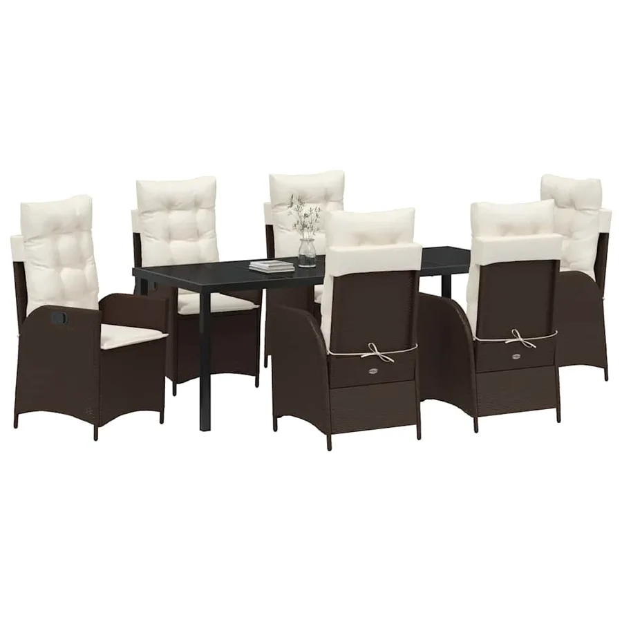 Ensemble de salle à manger pour jardin 7 pcs Marron polyrotin - 3