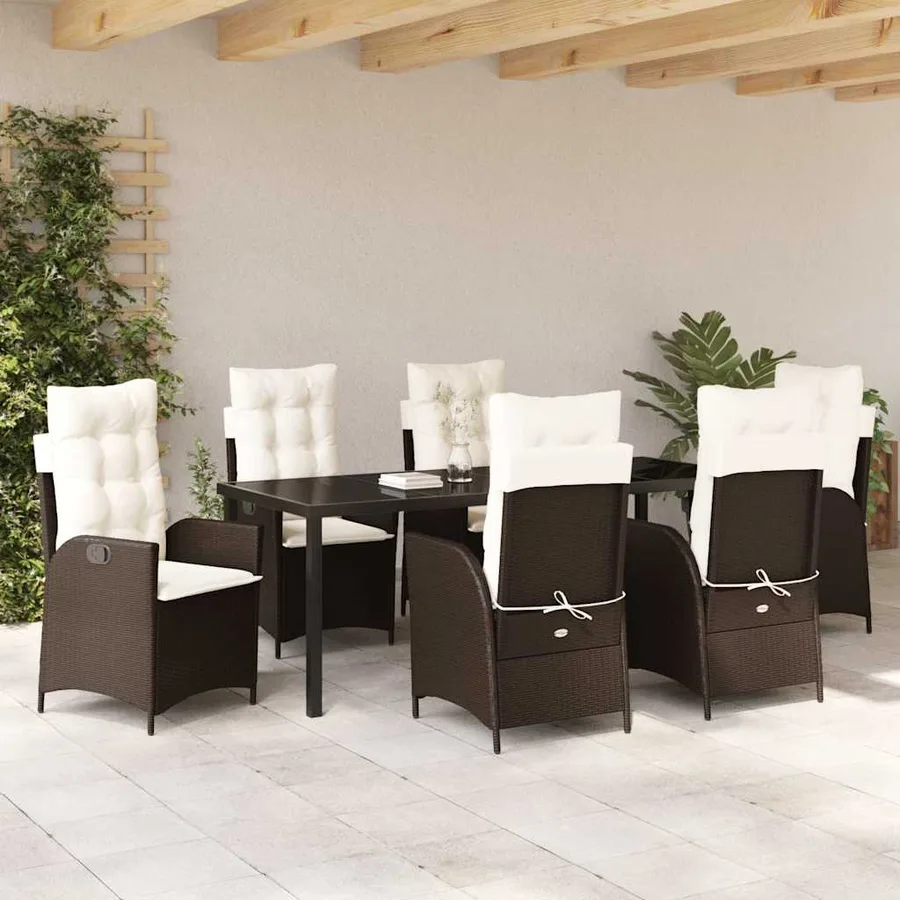 Ensemble de salle à manger pour jardin 7 pcs Marron polyrotin - 4