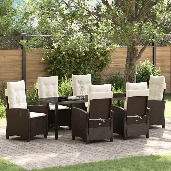 Ensemble de salle à manger pour jardin 7 pcs Marron polyrotin