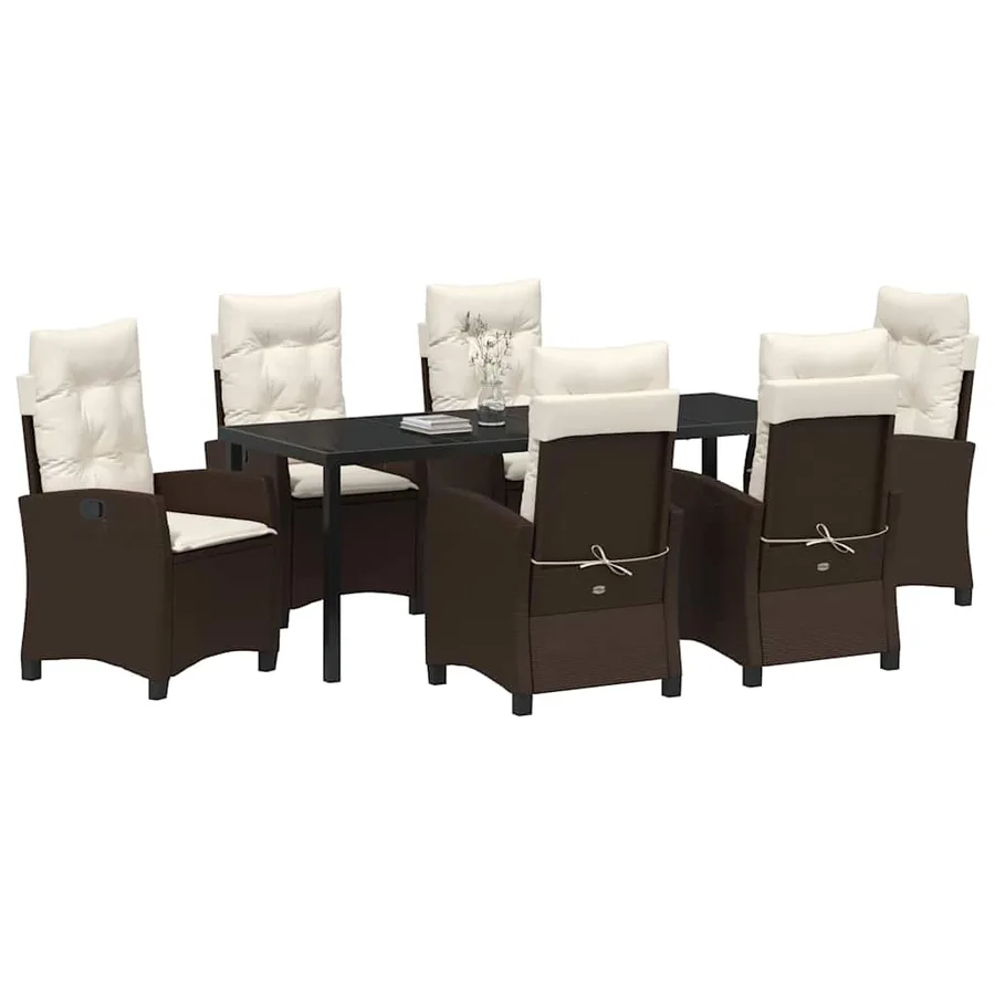 Ensemble de salle à manger pour jardin 7 pcs Marron polyrotin - 3