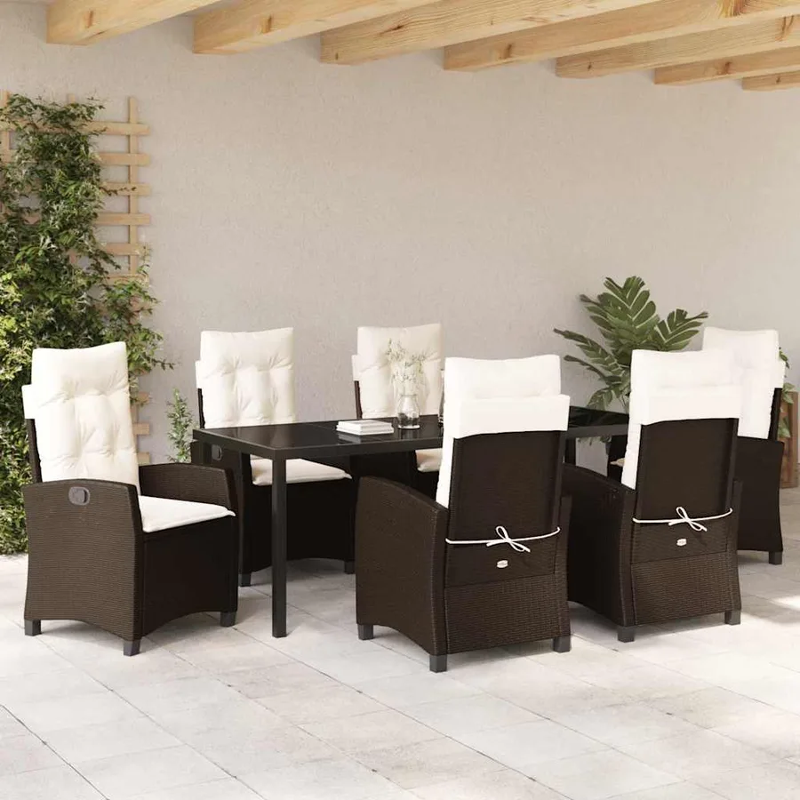 Ensemble de salle à manger pour jardin 7 pcs Marron polyrotin - 4