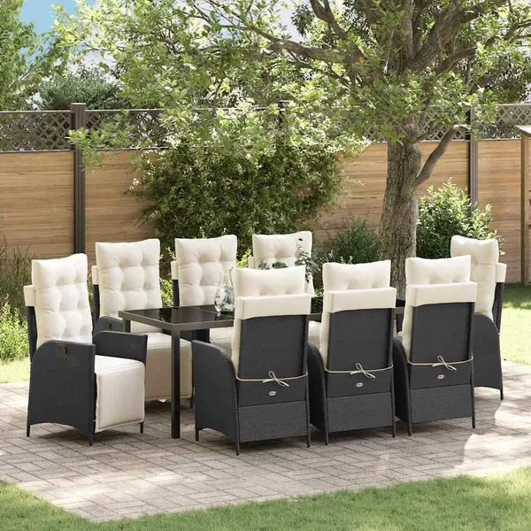 Ensemble de salle à manger pour jardin 9 pcs Noir polyrotin