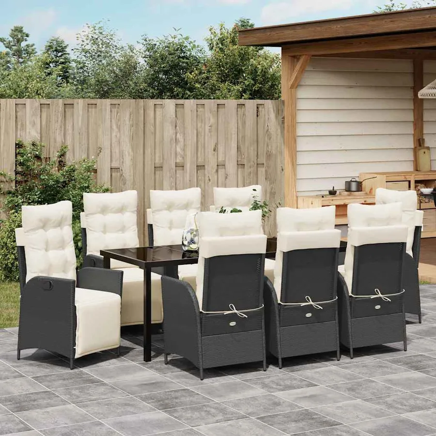 Ensemble de salle à manger pour jardin 9 pcs Noir polyrotin - 4