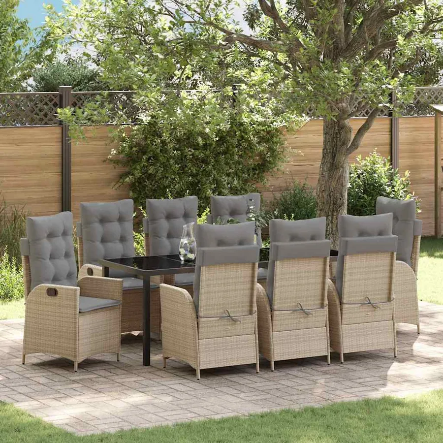 Ensemble de salle à manger pour jardin 9 pcs Beige polyrotin